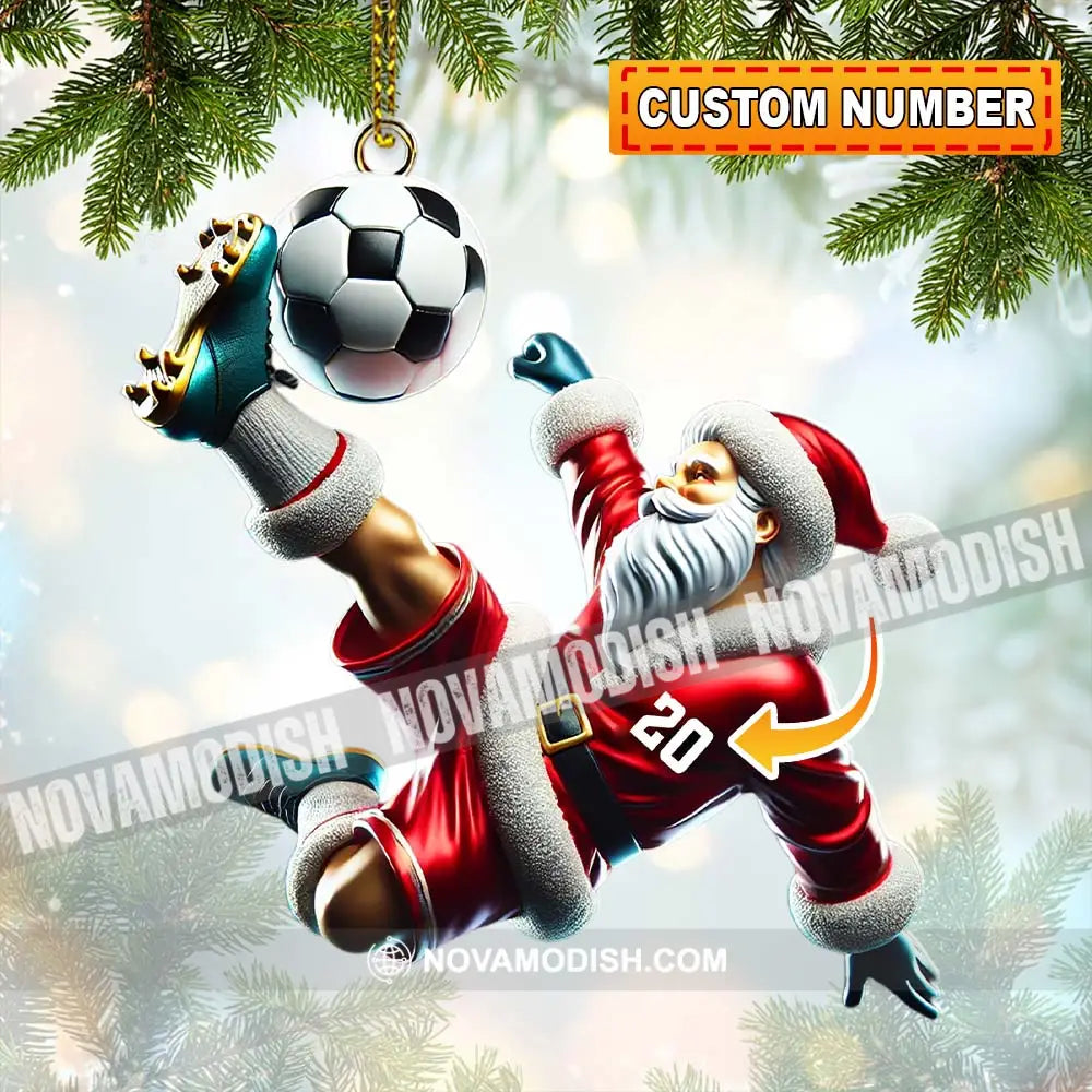 Custom Number Soccer Santa Ornament Christmas Gift