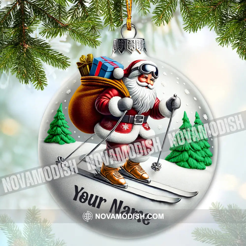 Custom Ornament Christmas Santa Skiing Decor