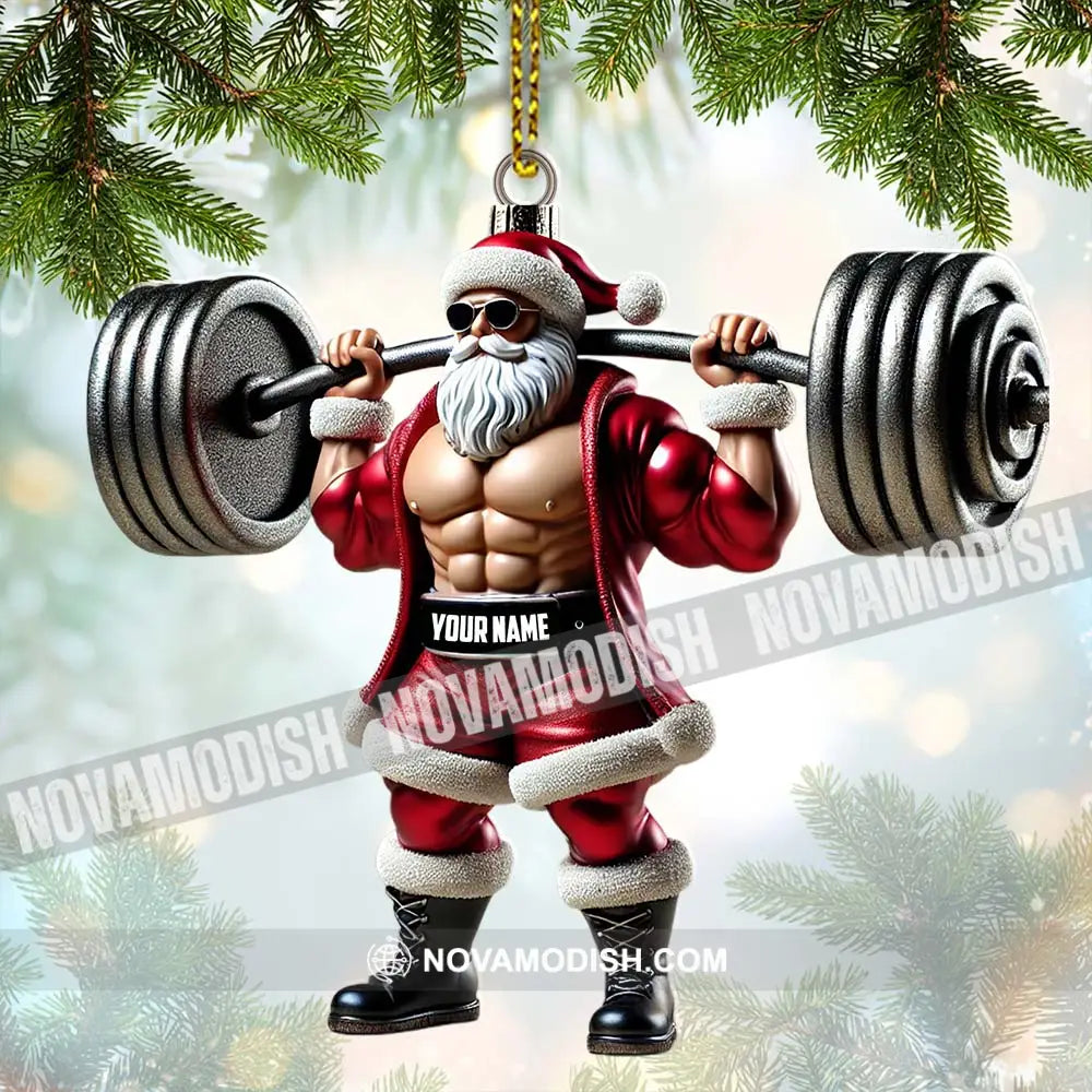 Custom Ornament Weightlifting Santa Christmas Decor