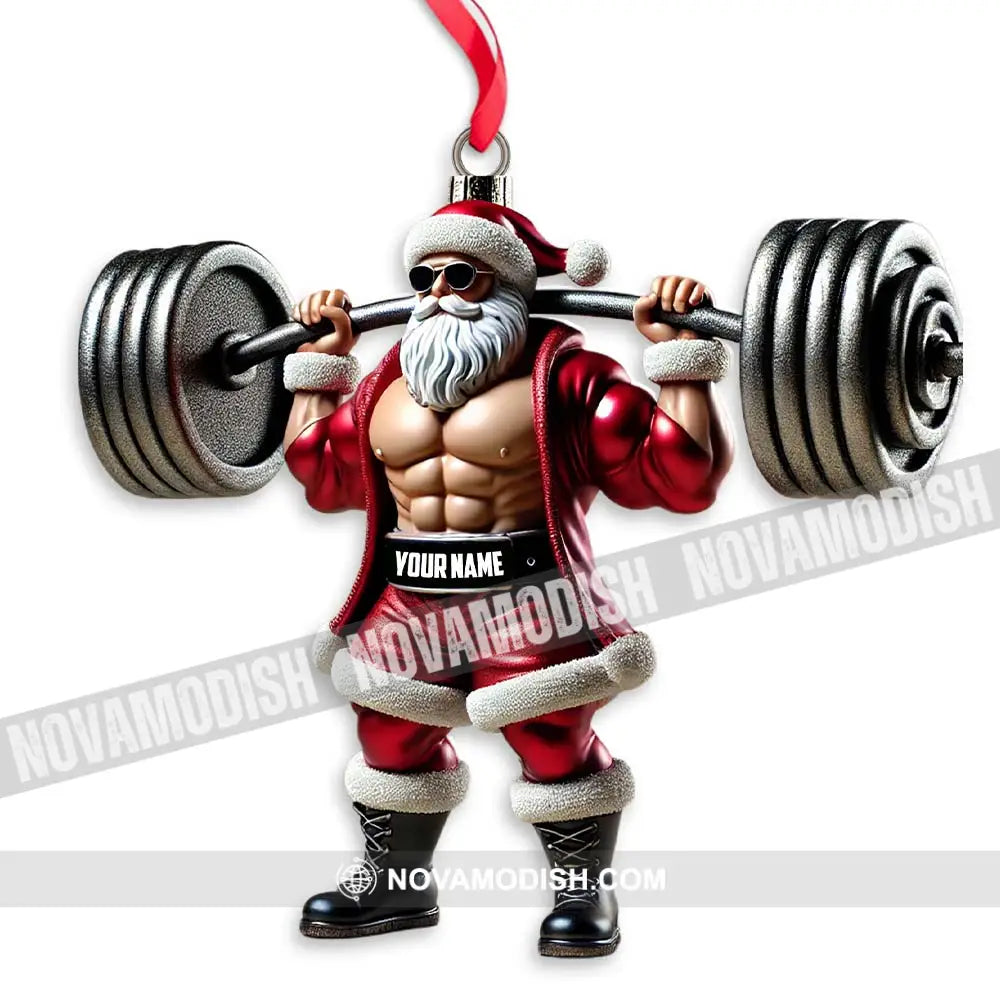 Custom Ornament Weightlifting Santa Christmas Decor