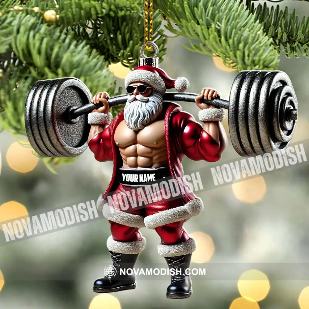 Custom Ornament Weightlifting Santa Christmas Decor