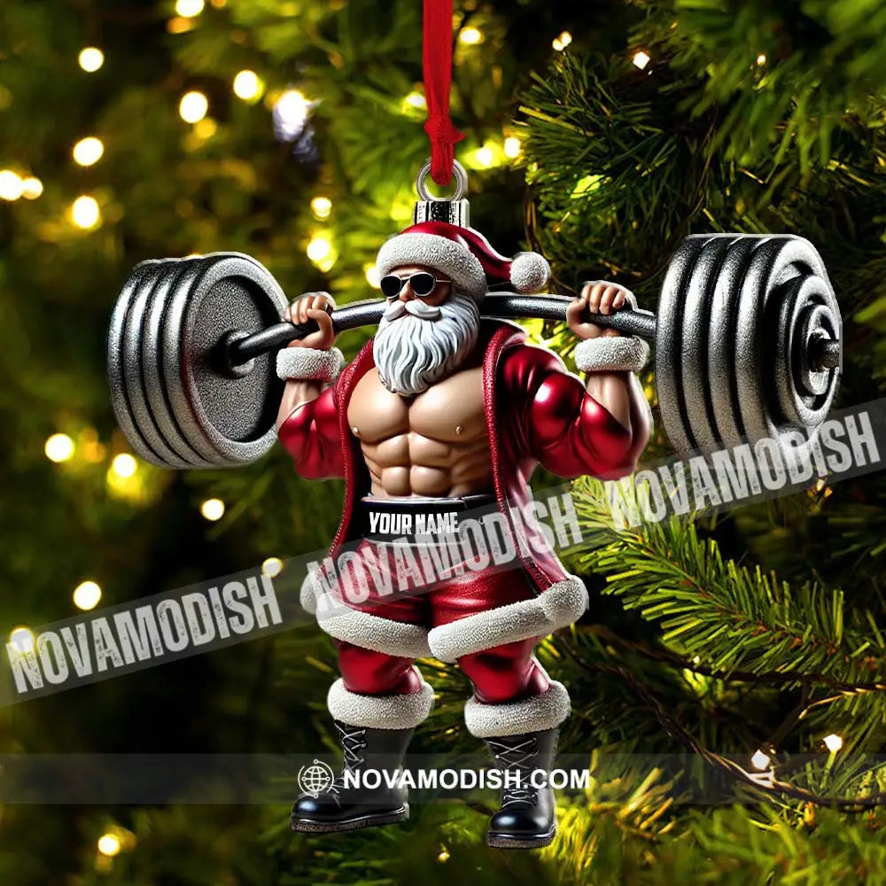 Custom Ornament Weightlifting Santa Christmas Decor