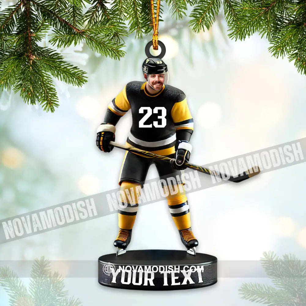 Custom Photo And Name Ice Hockey Ornament Christmas Gift Decoration 3.54’’ / 1