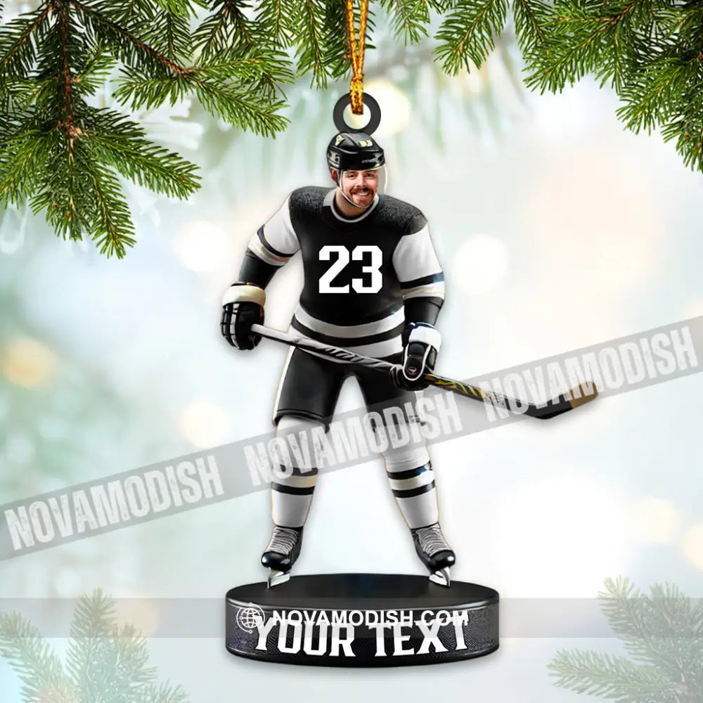 Custom Photo And Name Ice Hockey Ornament Christmas Gift Decoration