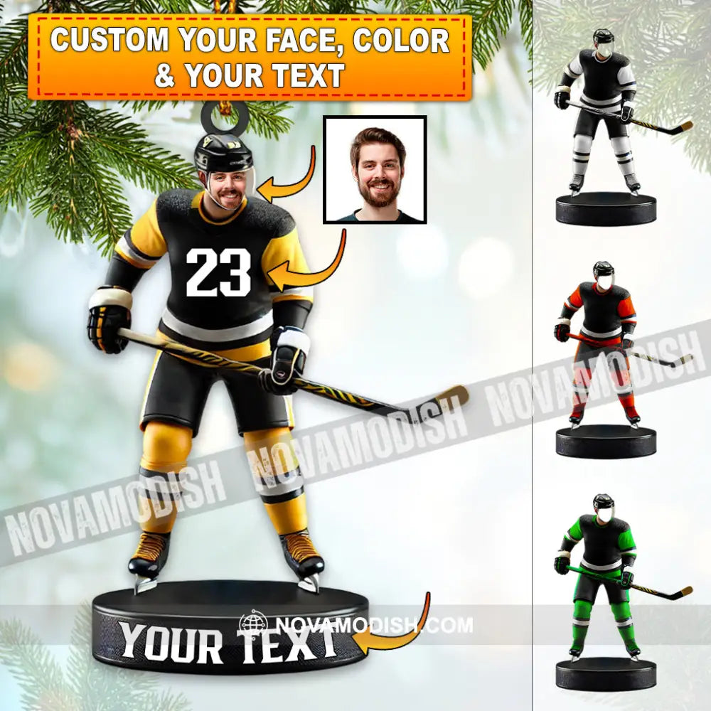 Custom Photo And Name Ice Hockey Ornament Christmas Gift Decoration