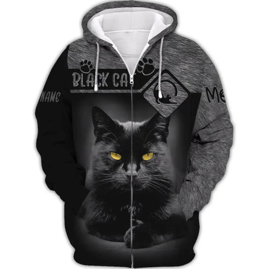 Custom Unisex Shirt Black Cat T-Shirt For Pet Lovers Zipper Hoodie / S