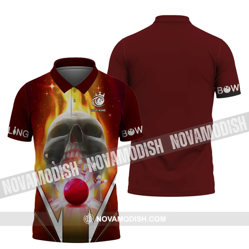 Custom Unisex Shirt Bowling Skull T-Shirt For Lovers Polo / S