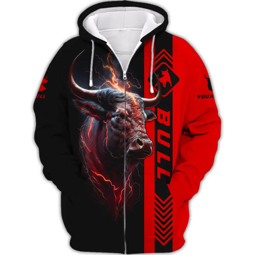 Custom Unisex Shirt Bull T-Shirt For Lovers Zipper Hoodie / S