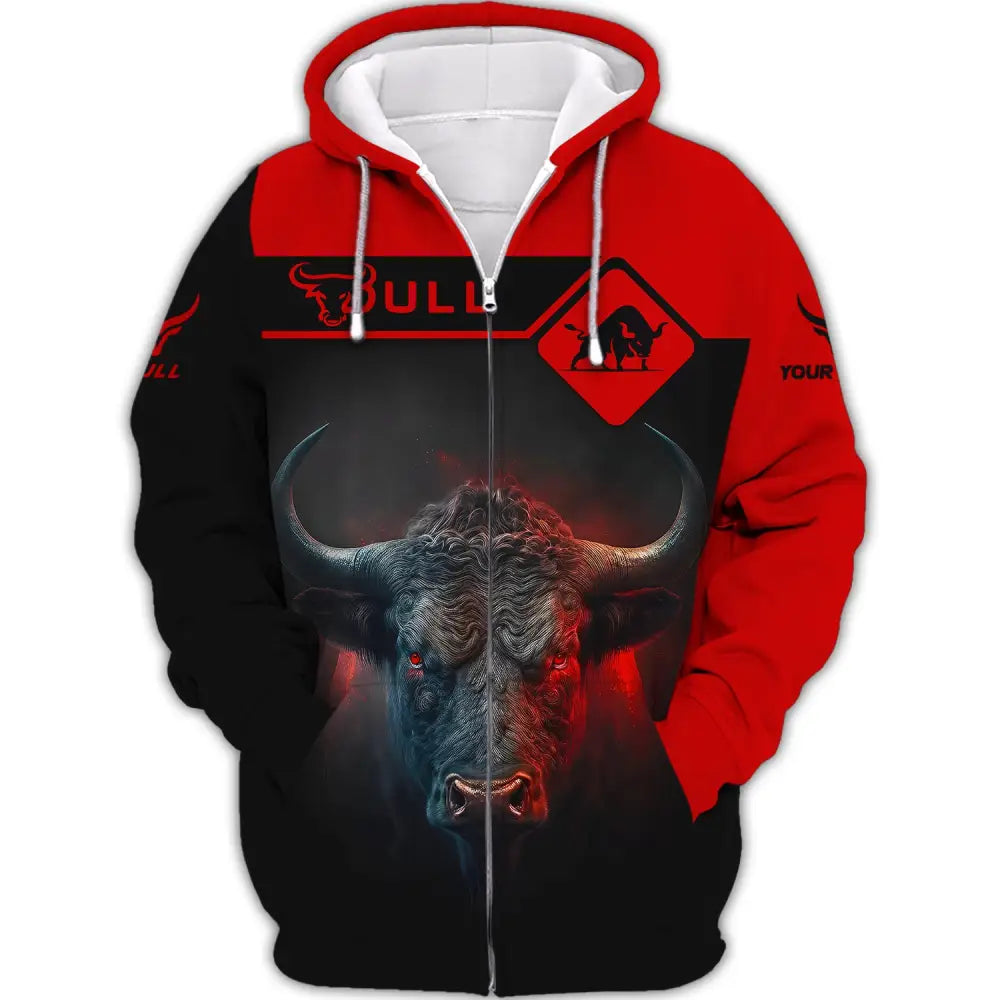 Custom Unisex Shirt Bull T-Shirt For Lovers Zipper Hoodie / S