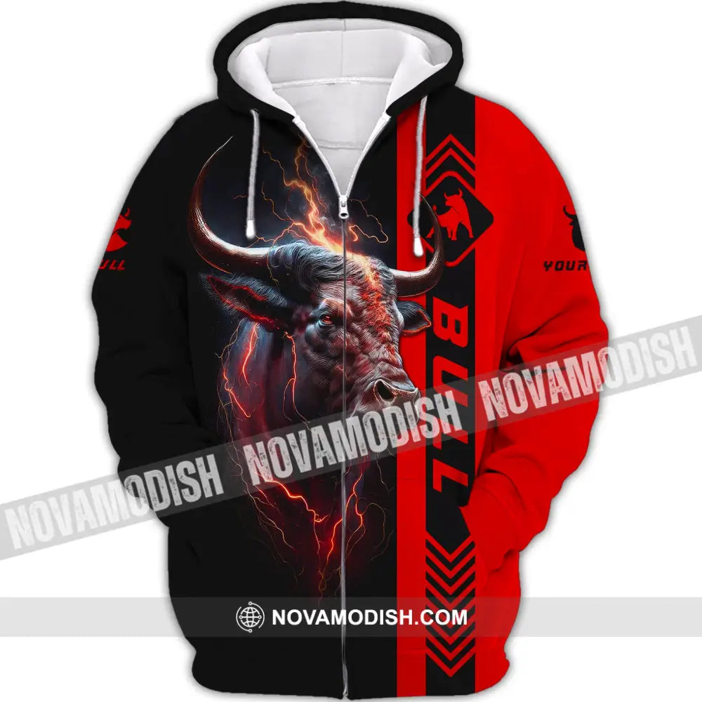 Custom Unisex Shirt Bull T-Shirt For Lovers Zipper Hoodie / S