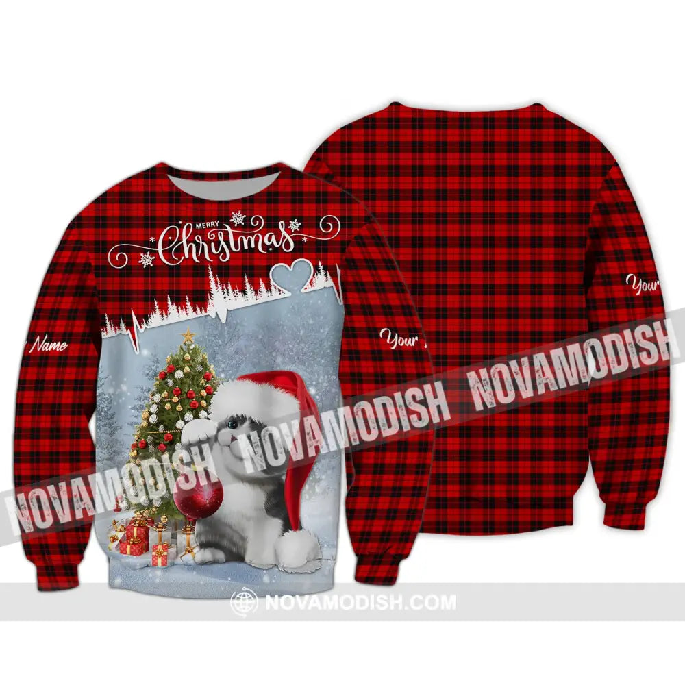 Custom Unisex Shirt Christmas Tree And Cat T-Shirt Hoodie For Long Sleeve / S