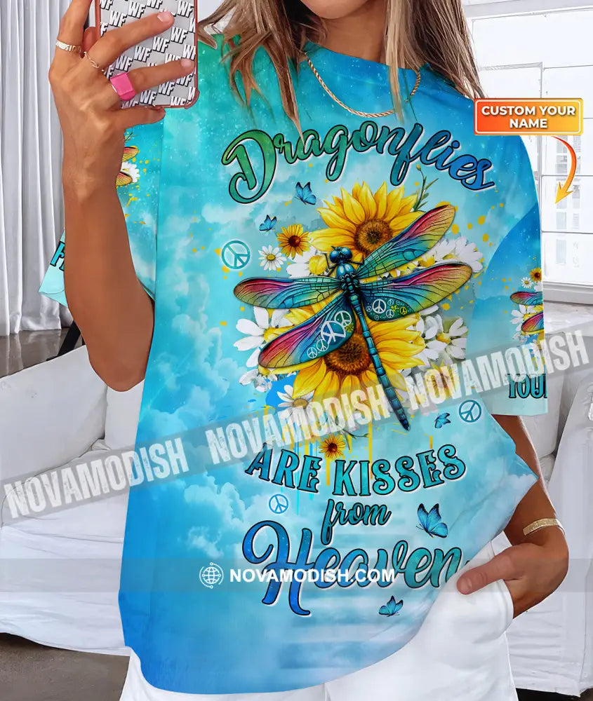 Custom Unisex Shirt Dragonflies Are Kissed In Heaven Loving Memory Apparel T-Shirt