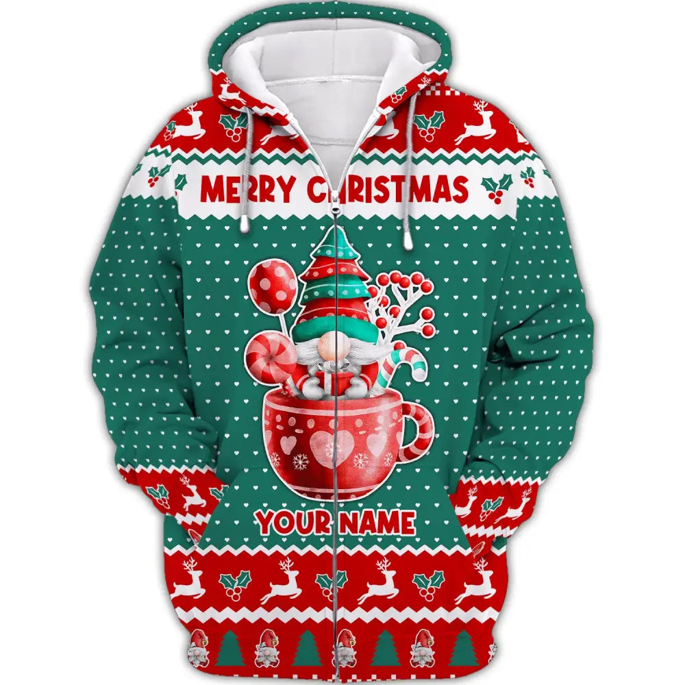 Custom Unisex Shirt Gnome Christmas T-Shirt Hoodie For Zipper / S