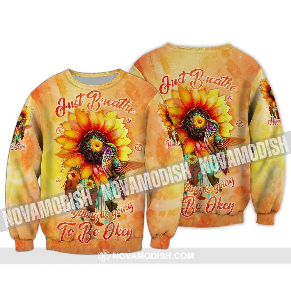 Custom Unisex Shirt Hippie Life Sunflower Hummingbird Long Sleeve / S T-Shirt