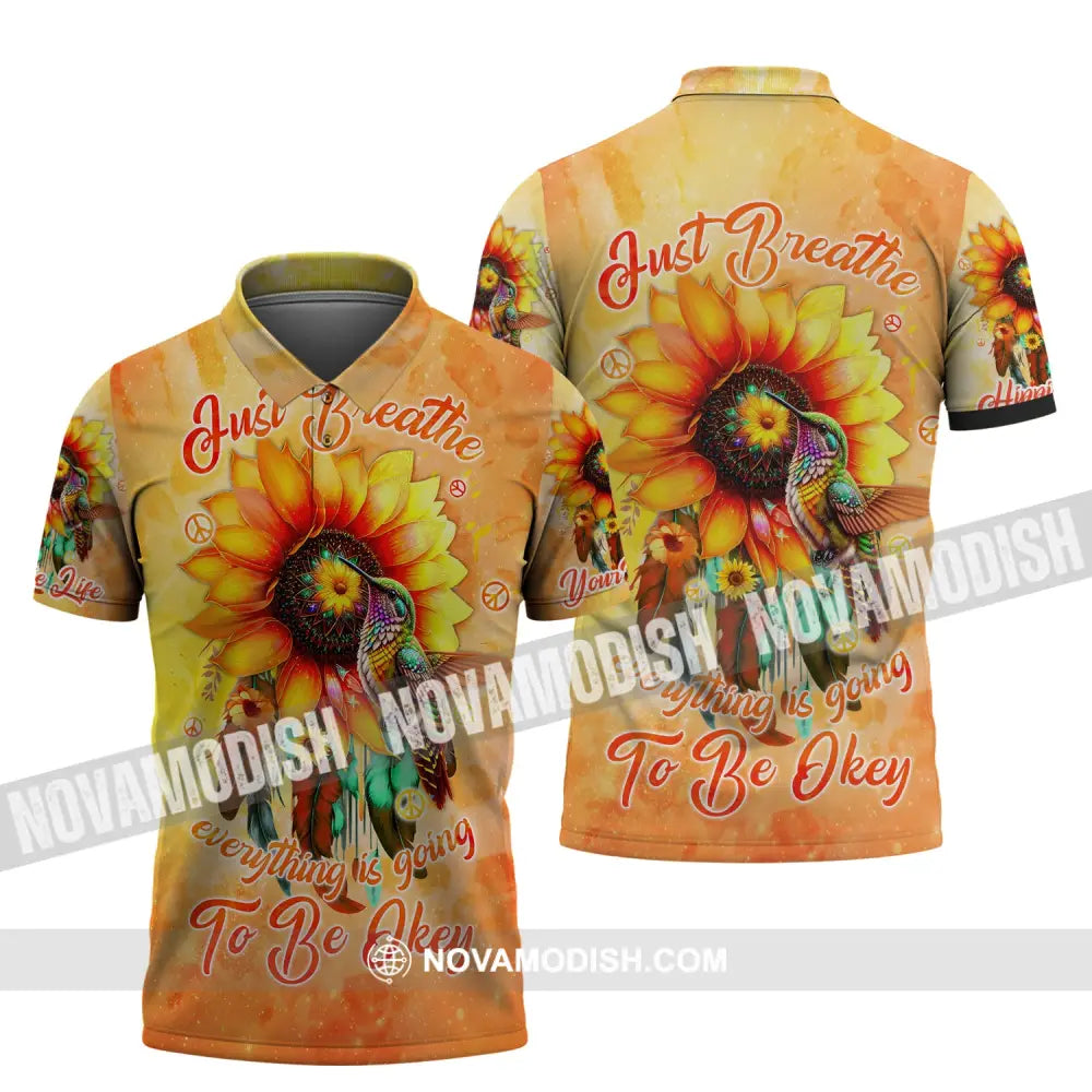 Custom Unisex Shirt Hippie Life Sunflower Hummingbird Polo / S T-Shirt