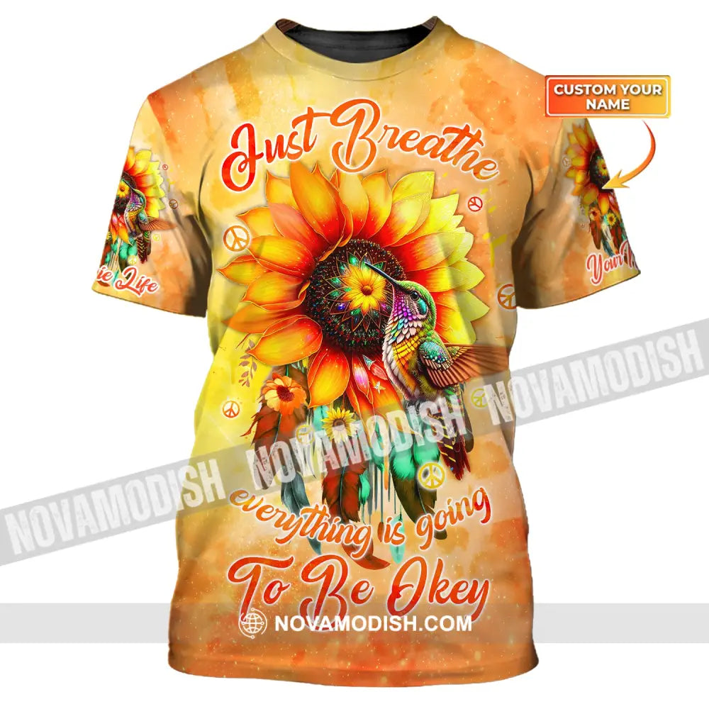 Custom Unisex Shirt Hippie Life Sunflower Hummingbird T-Shirt / S