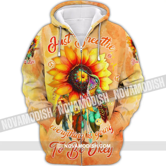 Custom Unisex Shirt Hippie Life Sunflower Hummingbird Zipper Hoodie / S T-Shirt