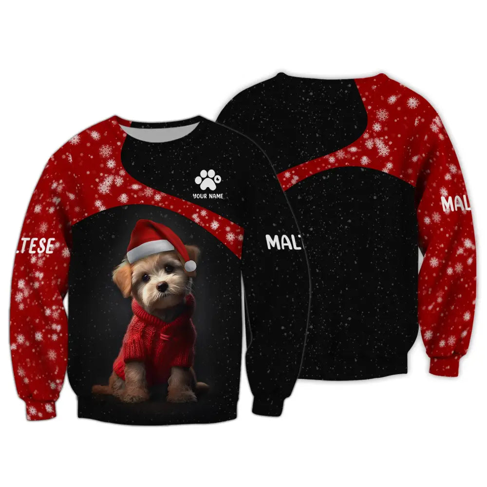 Custom Unisex Shirt Maltese T-Shirt Christmas Hoodie For Long Sleeve / S