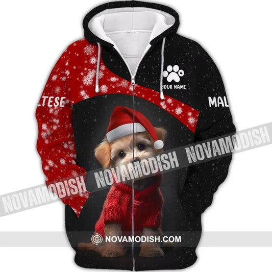 Custom Unisex Shirt Maltese T-Shirt Christmas Hoodie For Zipper / S