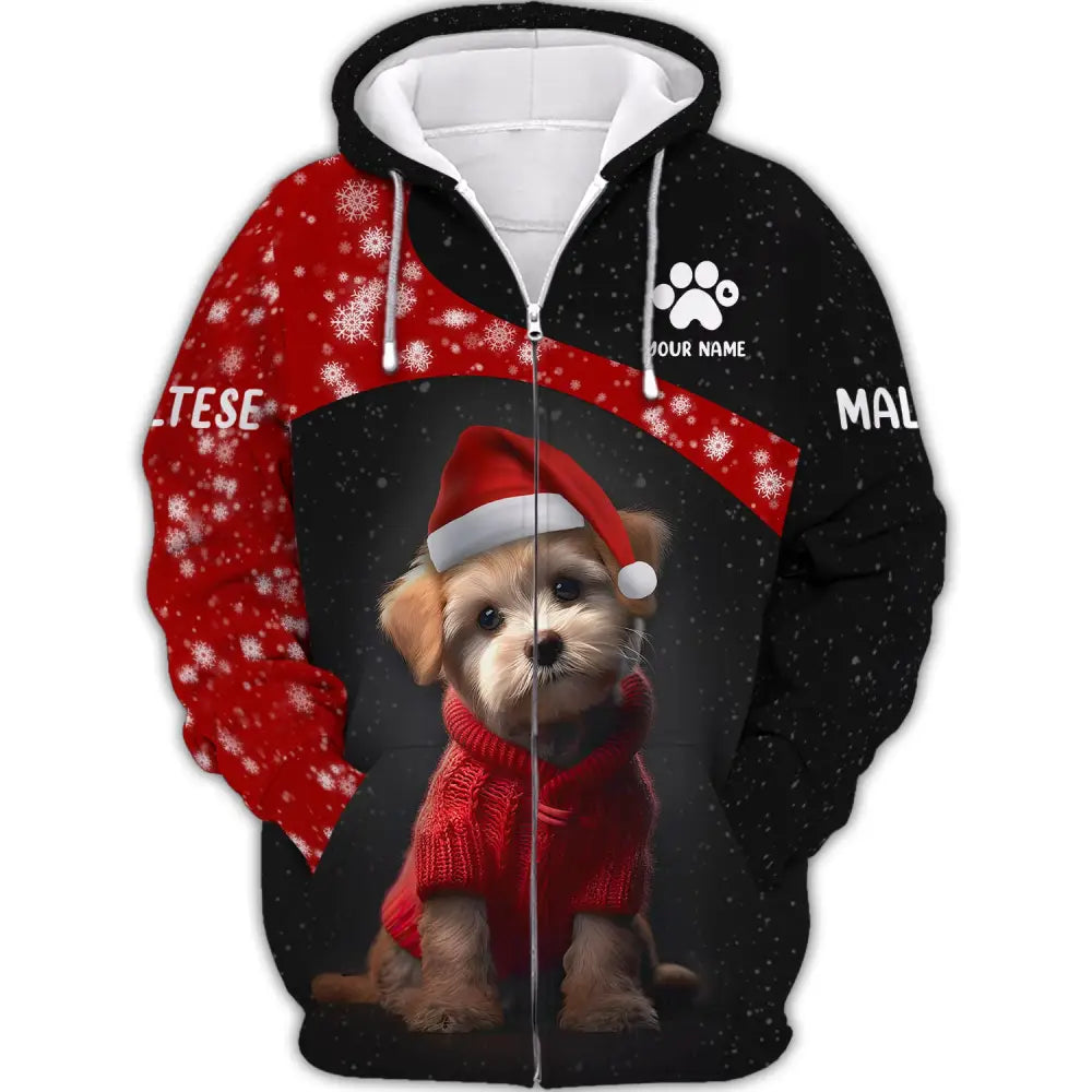 Custom Unisex Shirt Maltese T-Shirt Christmas Hoodie For Zipper / S