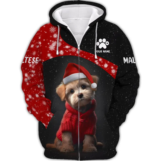 Custom Unisex Shirt Maltese T-Shirt Christmas Hoodie For Zipper / S