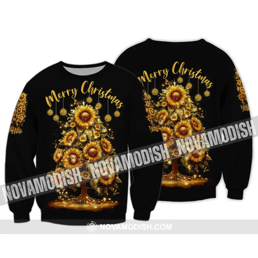 Custom Unisex Shirt Merry Christmas Tree Sunflower Hoodie For Long Sleeve / S T-Shirt