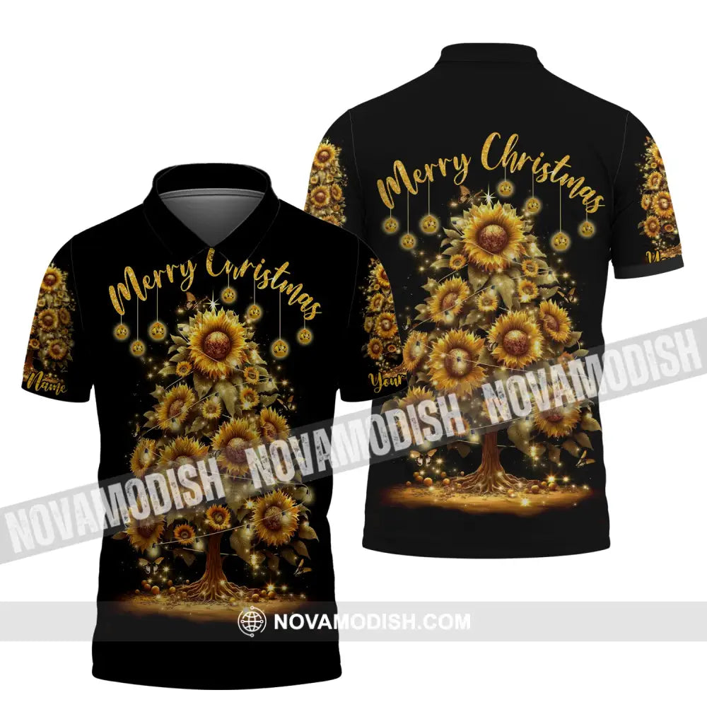 Custom Unisex Shirt Merry Christmas Tree Sunflower Hoodie For Polo / S T-Shirt