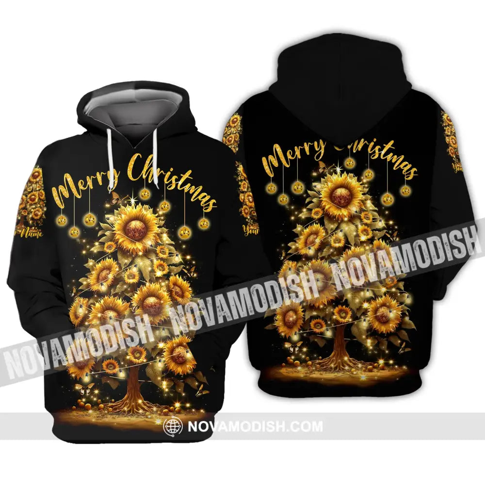 Custom Unisex Shirt Merry Christmas Tree Sunflower Hoodie For / S T-Shirt