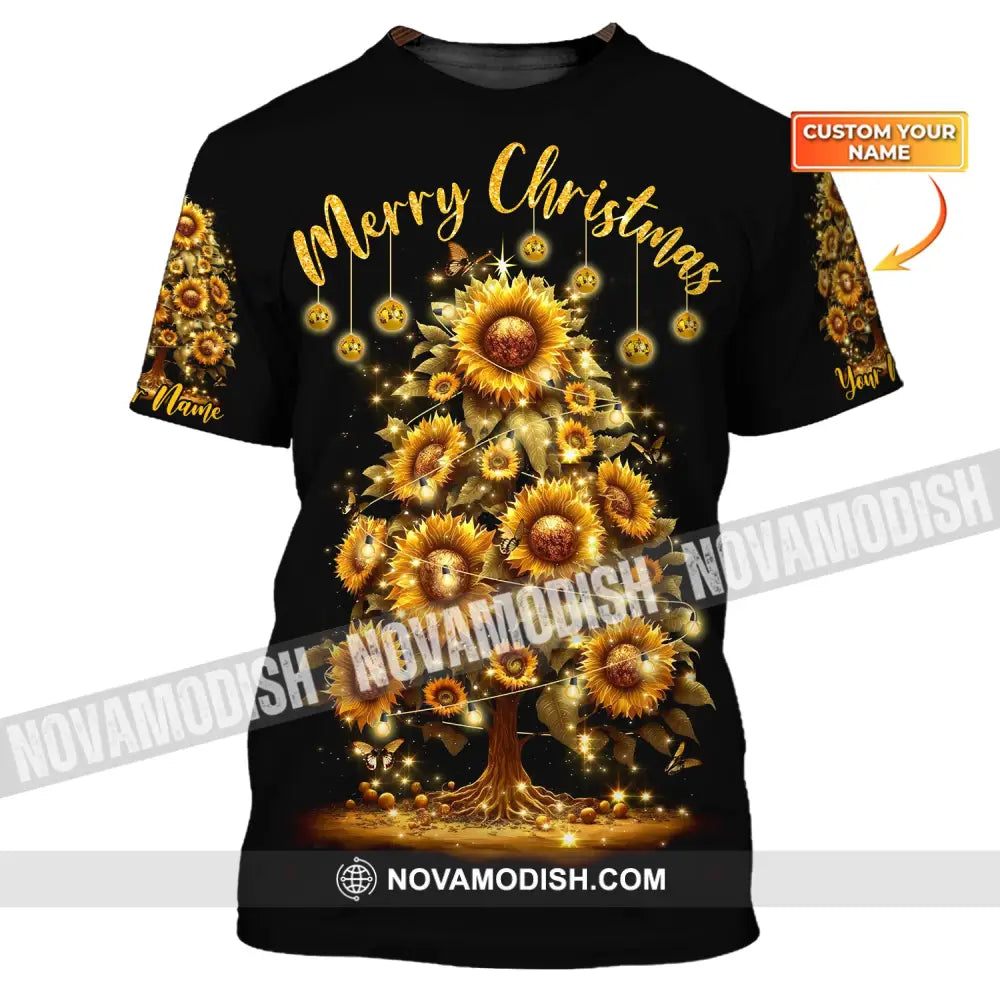 Custom Unisex Shirt Merry Christmas Tree Sunflower Hoodie For T-Shirt / S