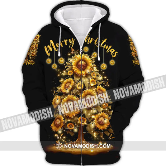 Custom Unisex Shirt Merry Christmas Tree Sunflower Hoodie For Zipper / S T-Shirt