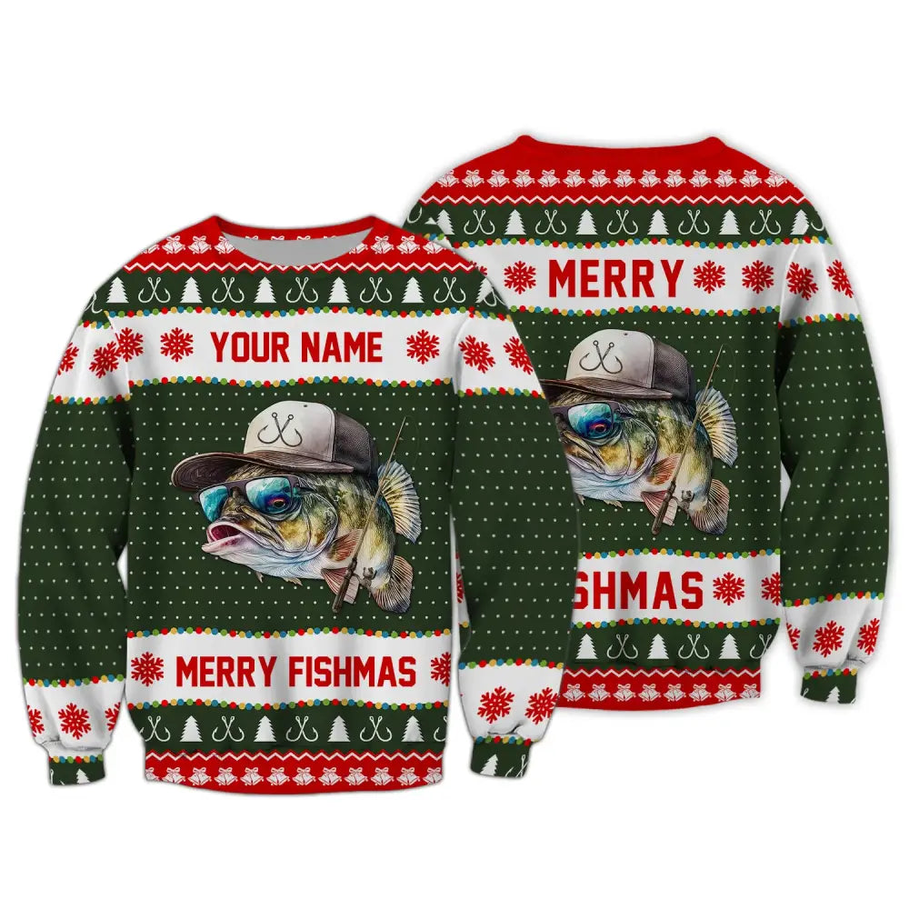Custom Unisex Shirt Merry Fishmas T-Shirt Christmas Hoodie For Long Sleeve / S