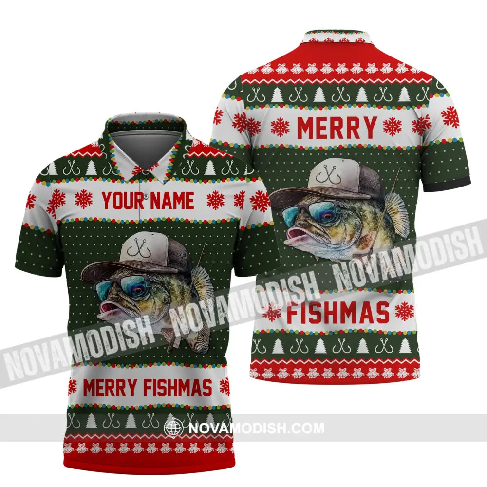 Custom Unisex Shirt Merry Fishmas T-Shirt Christmas Hoodie For Polo / S