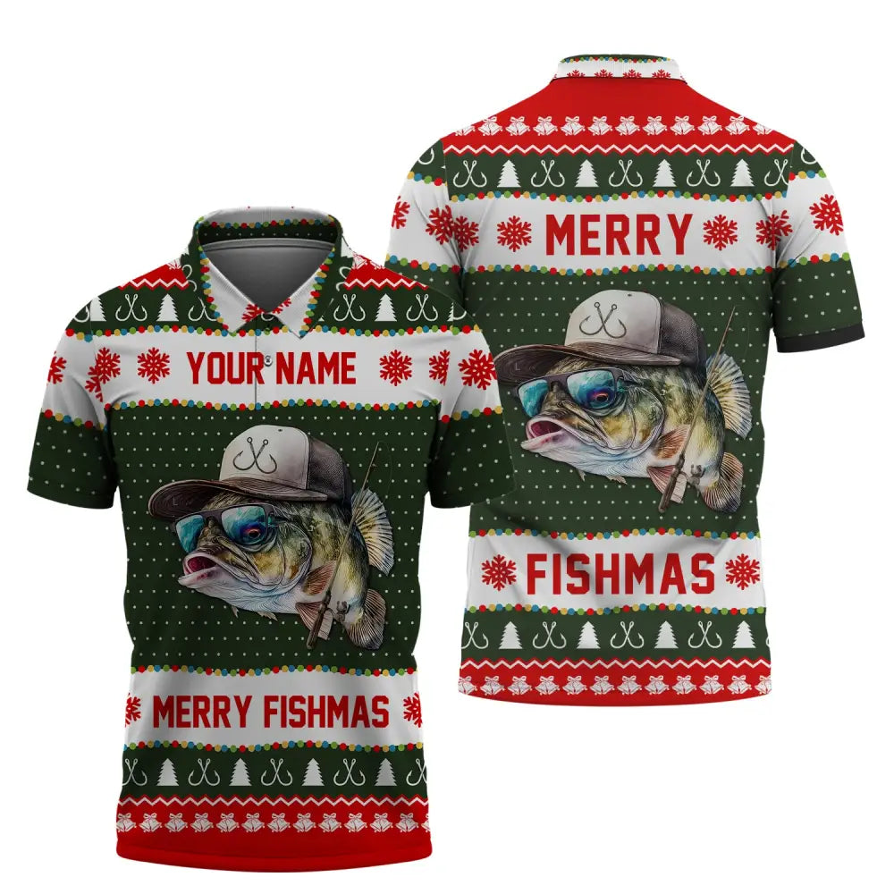 Custom Unisex Shirt Merry Fishmas T-Shirt Christmas Hoodie For Polo / S