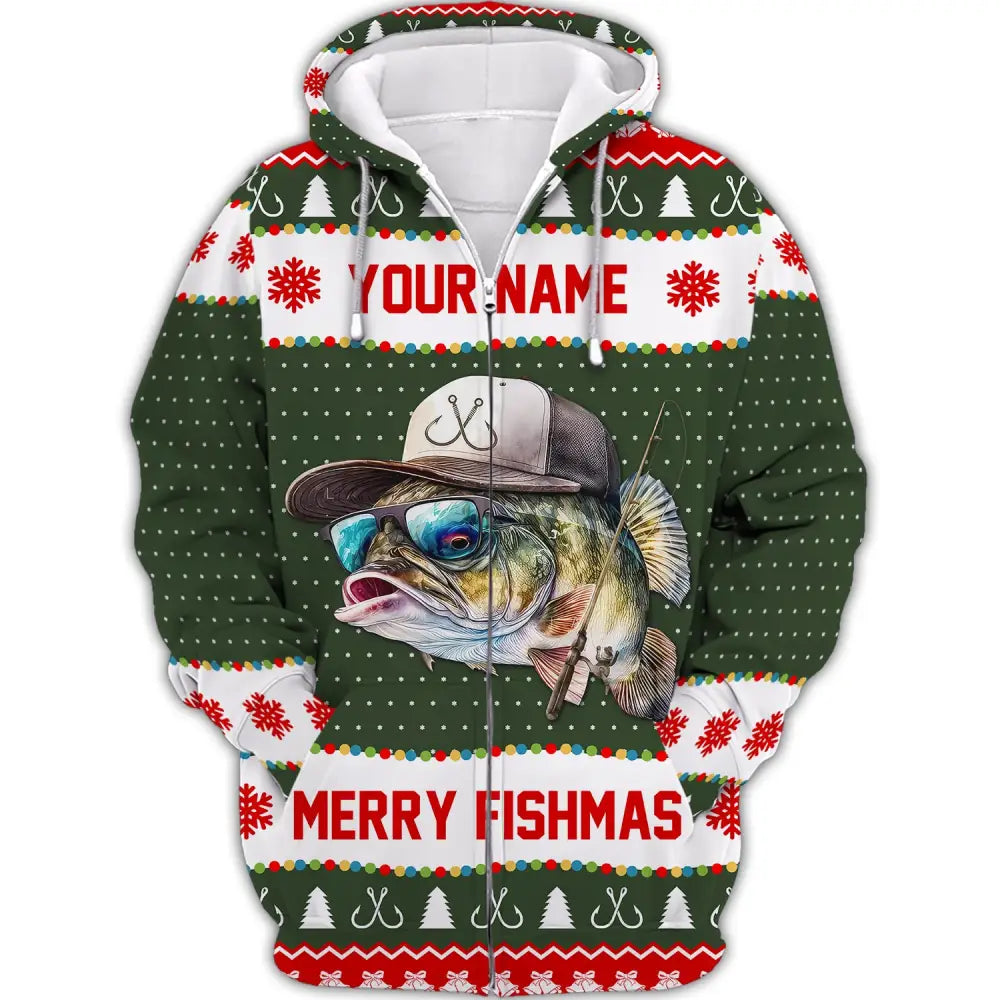 Custom Unisex Shirt Merry Fishmas T-Shirt Christmas Hoodie For Zipper / S