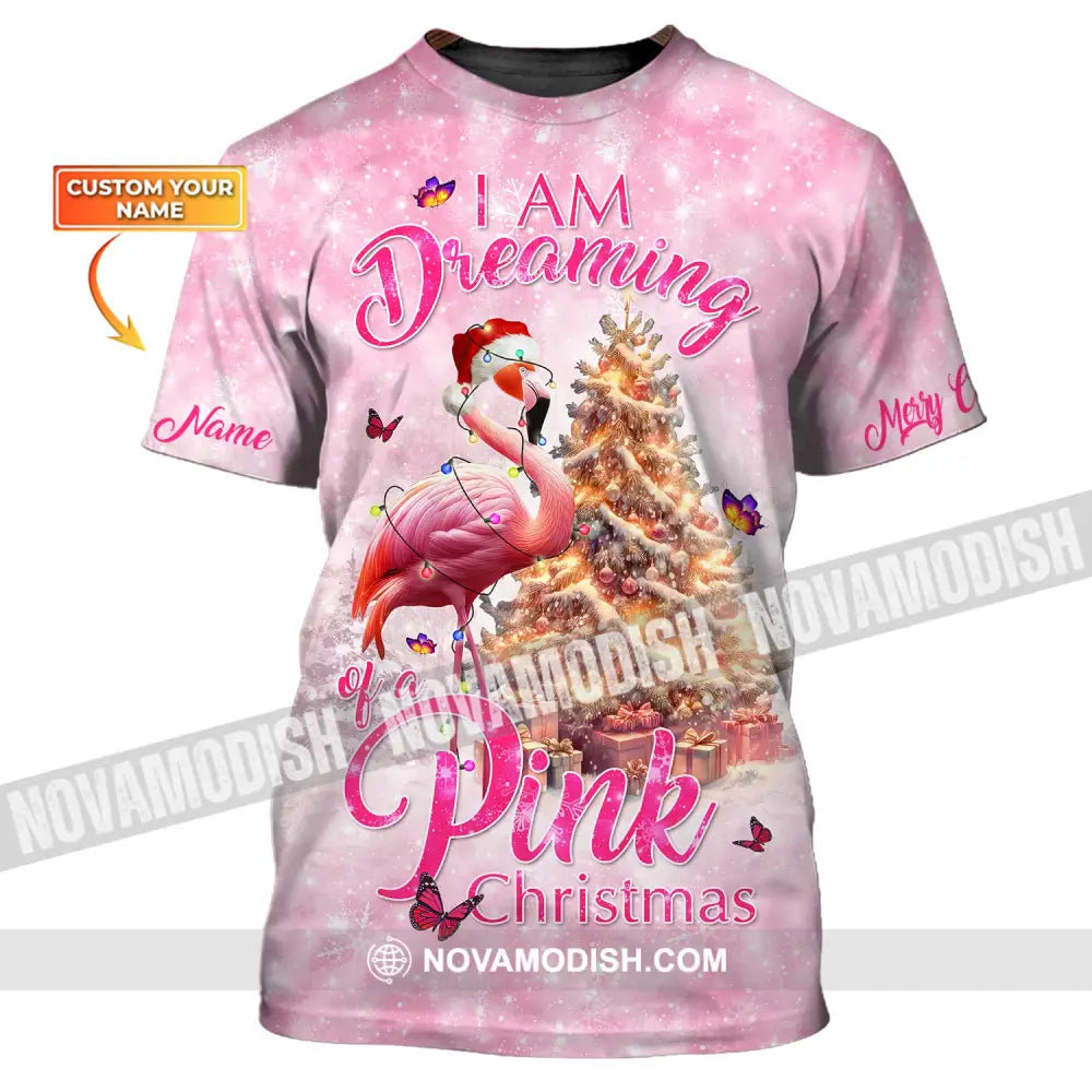 Custom Woman Shirt Flamingo Christmas Hoodie For T-Shirt / S