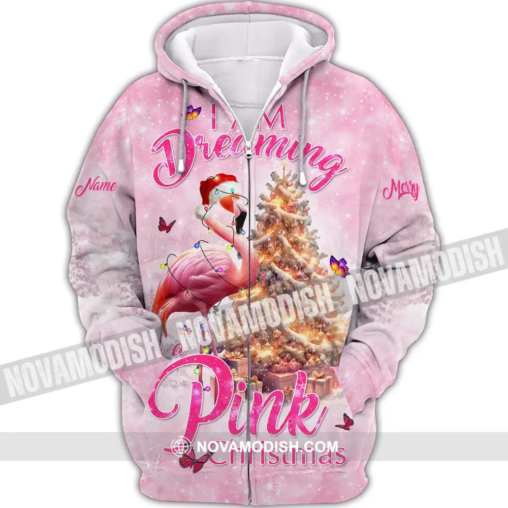 Custom Woman Shirt Flamingo Christmas Hoodie For Zipper / S T-Shirt