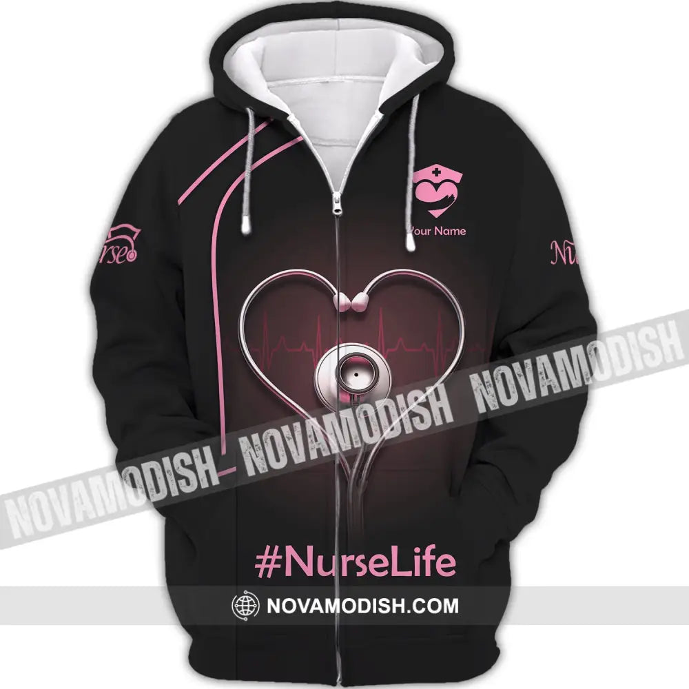 Custom Woman Shirt Nurse T-Shirt Nursing Hoodie For Nurses Zipper / S