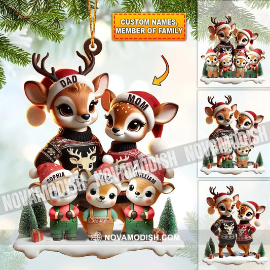 Deer Family Decor Christmas Ornament Personalized 3.54’’ / 1