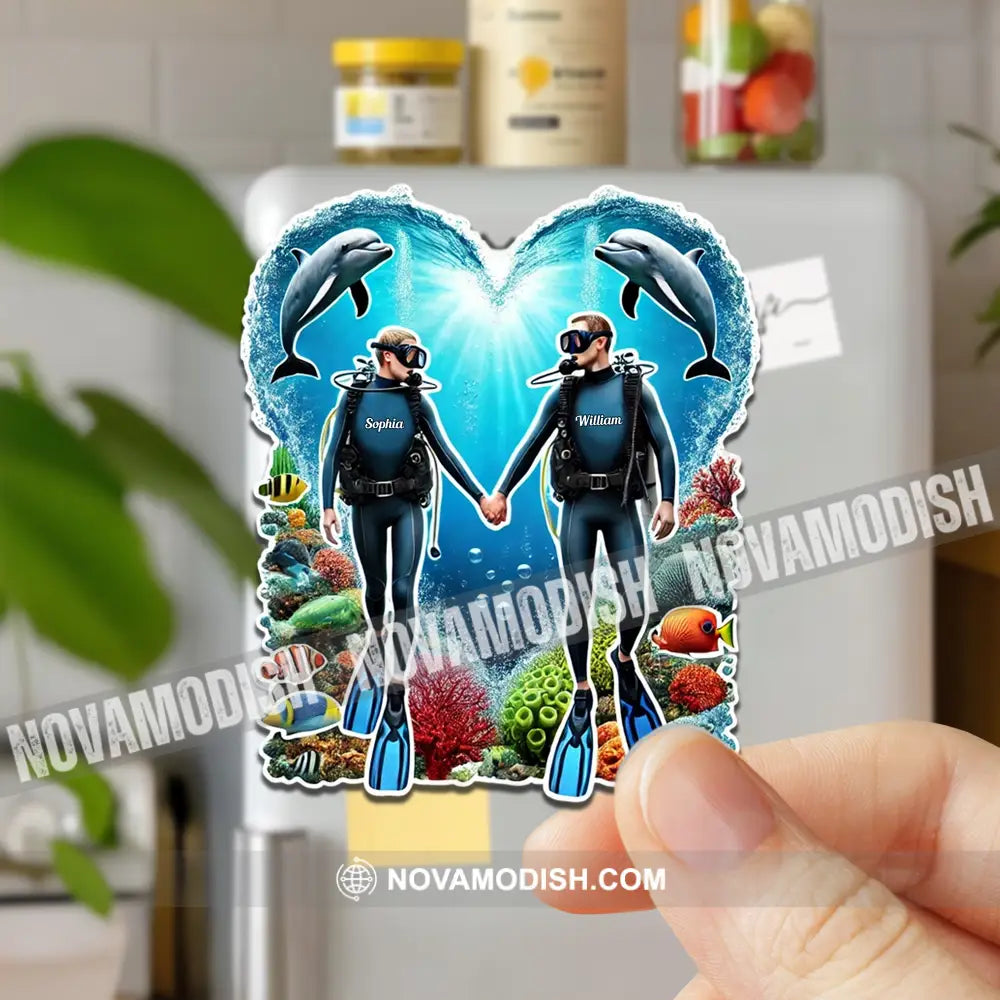 Diving Couple Fridge Magnet - Personalized