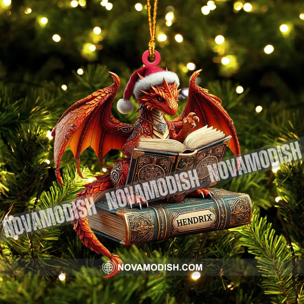 Dragon Reading Book Christmas Ornament Personalized