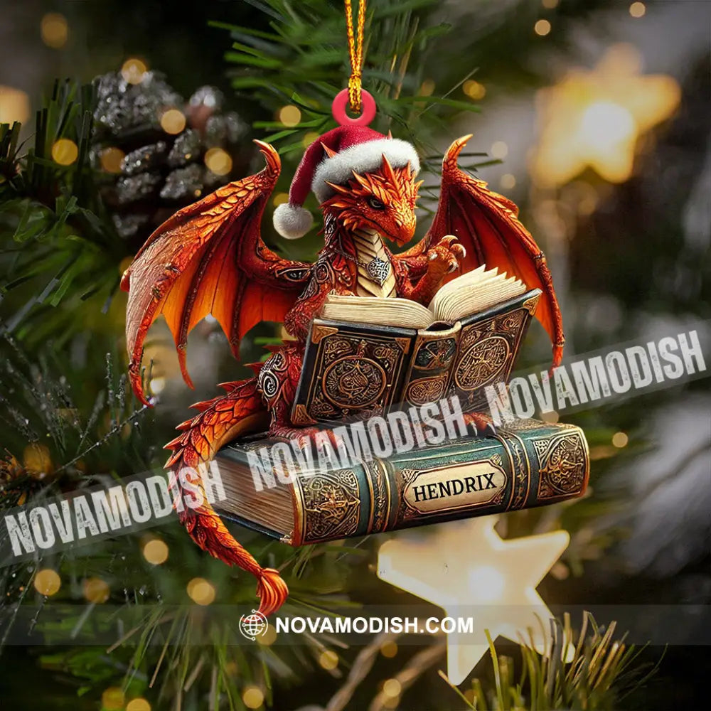 Dragon Reading Book Christmas Ornament Personalized