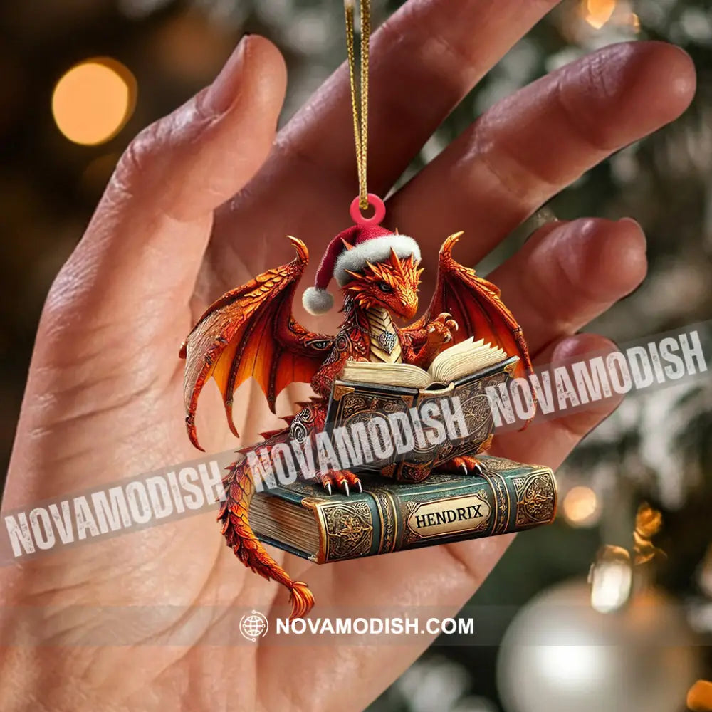 Dragon Reading Book Christmas Ornament Personalized