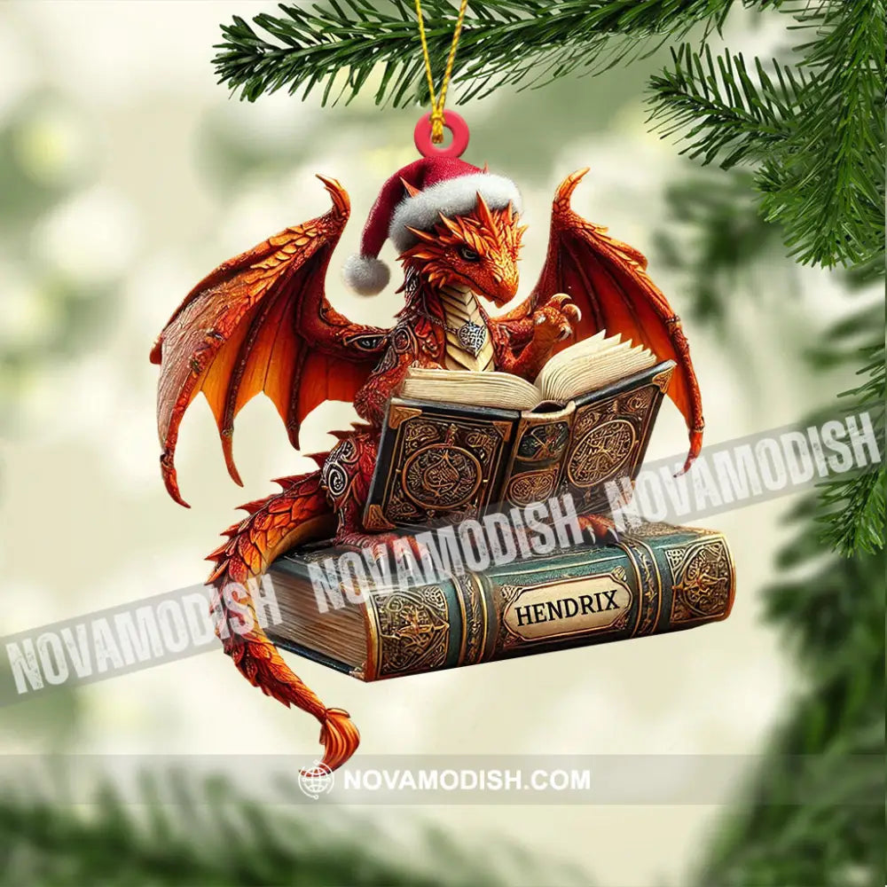 Dragon Reading Book Christmas Ornament Personalized