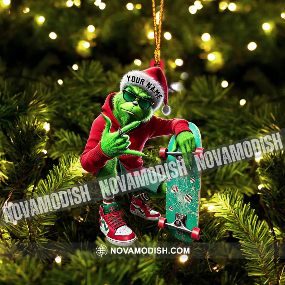 Elf Skateboarding Christmas Home Decor Ornament Personalized 3.54’’ / 1