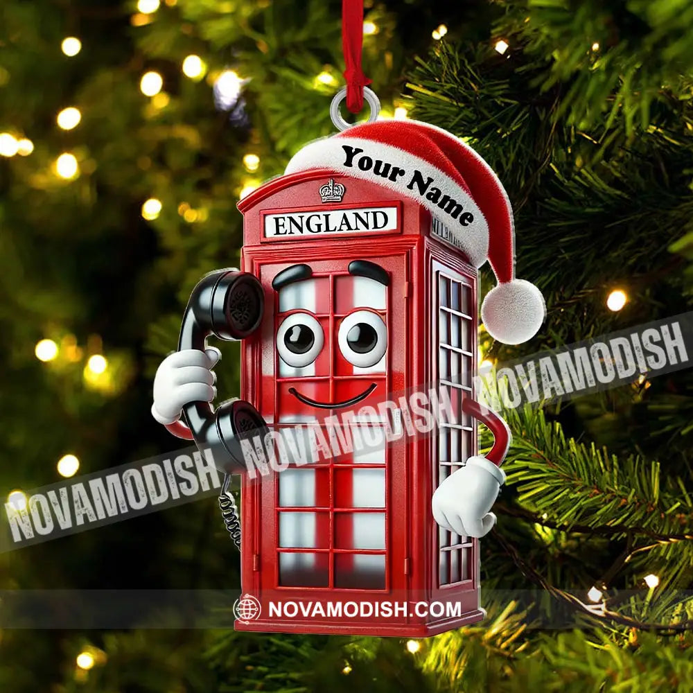 Red Telephone Box Christmas Ornament Personalized