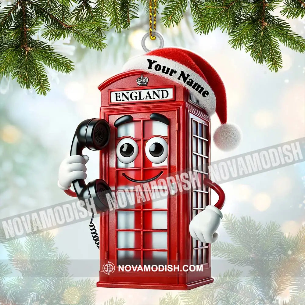 Red Telephone Box Christmas Ornament Personalized