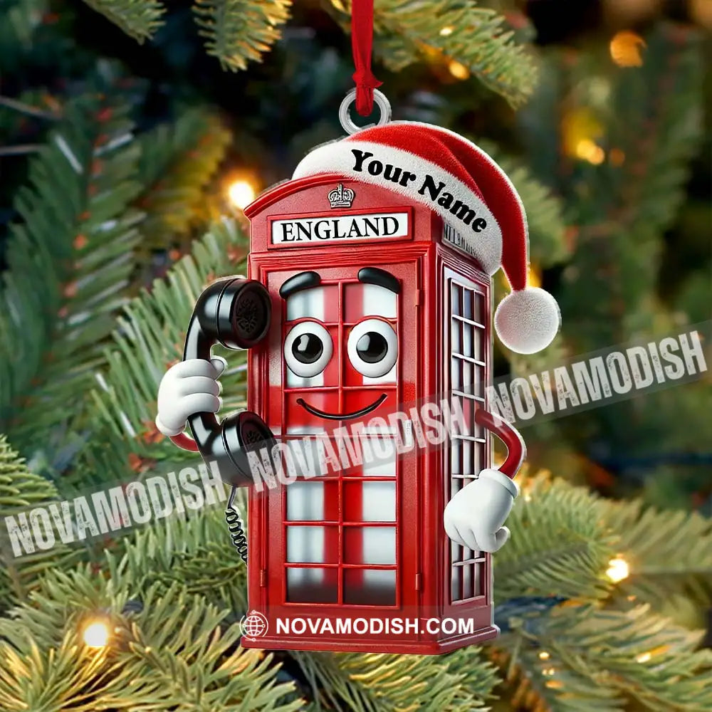 Red Telephone Box Christmas Ornament Personalized