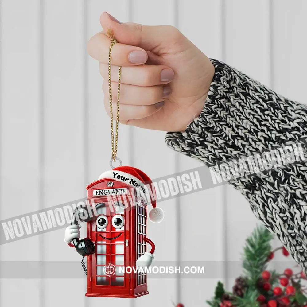 Red Telephone Box Christmas Ornament Personalized