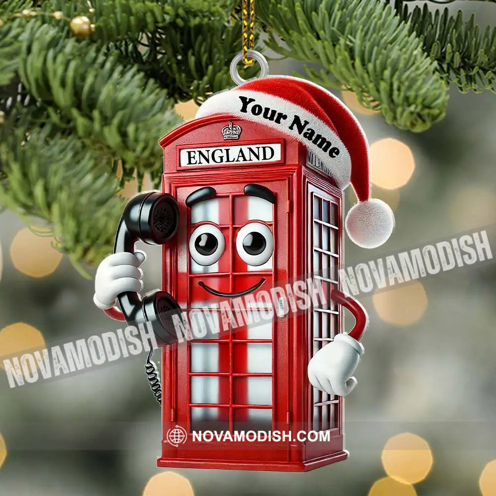 Red Telephone Box Christmas Ornament Personalized