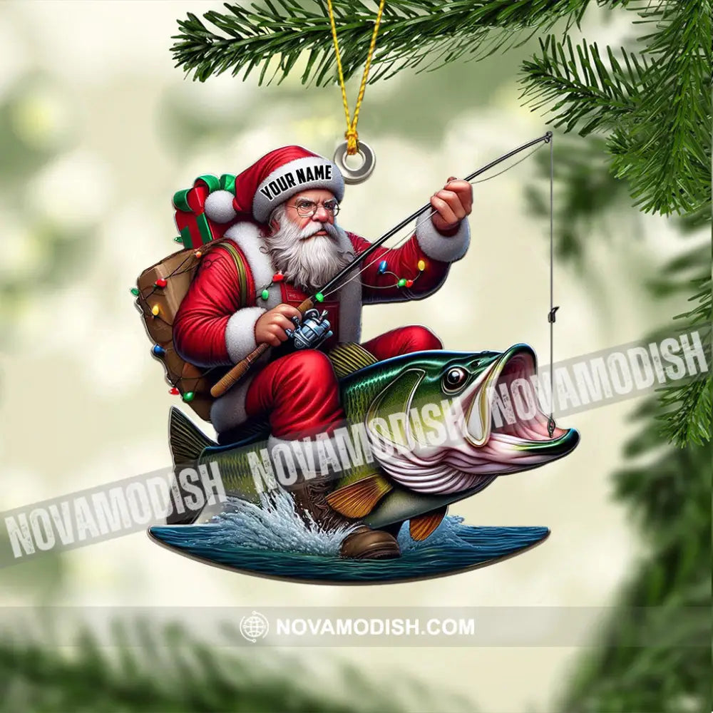 Fishing Santa Christmas Ornament Personalized